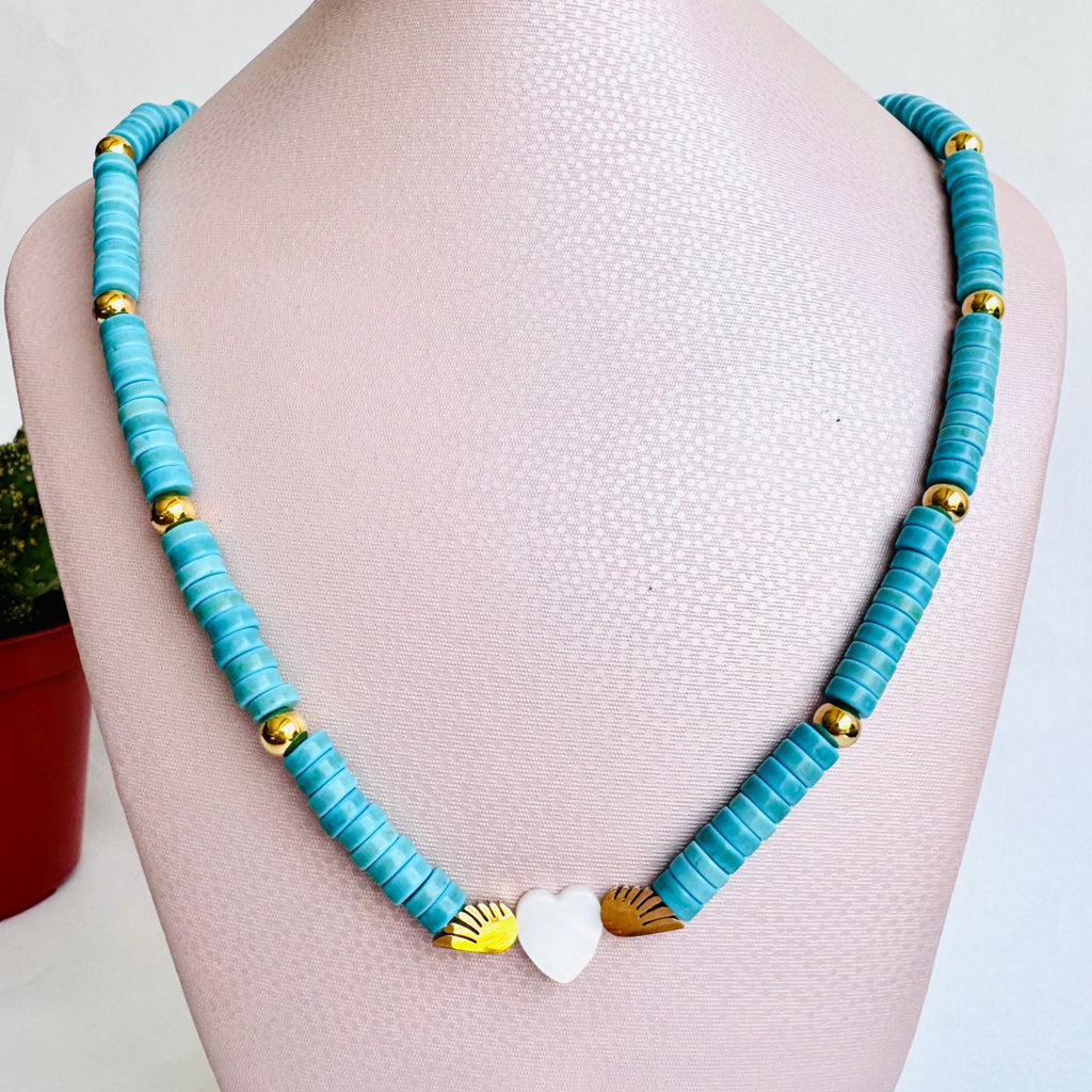 Collar turquesa corazón nacar