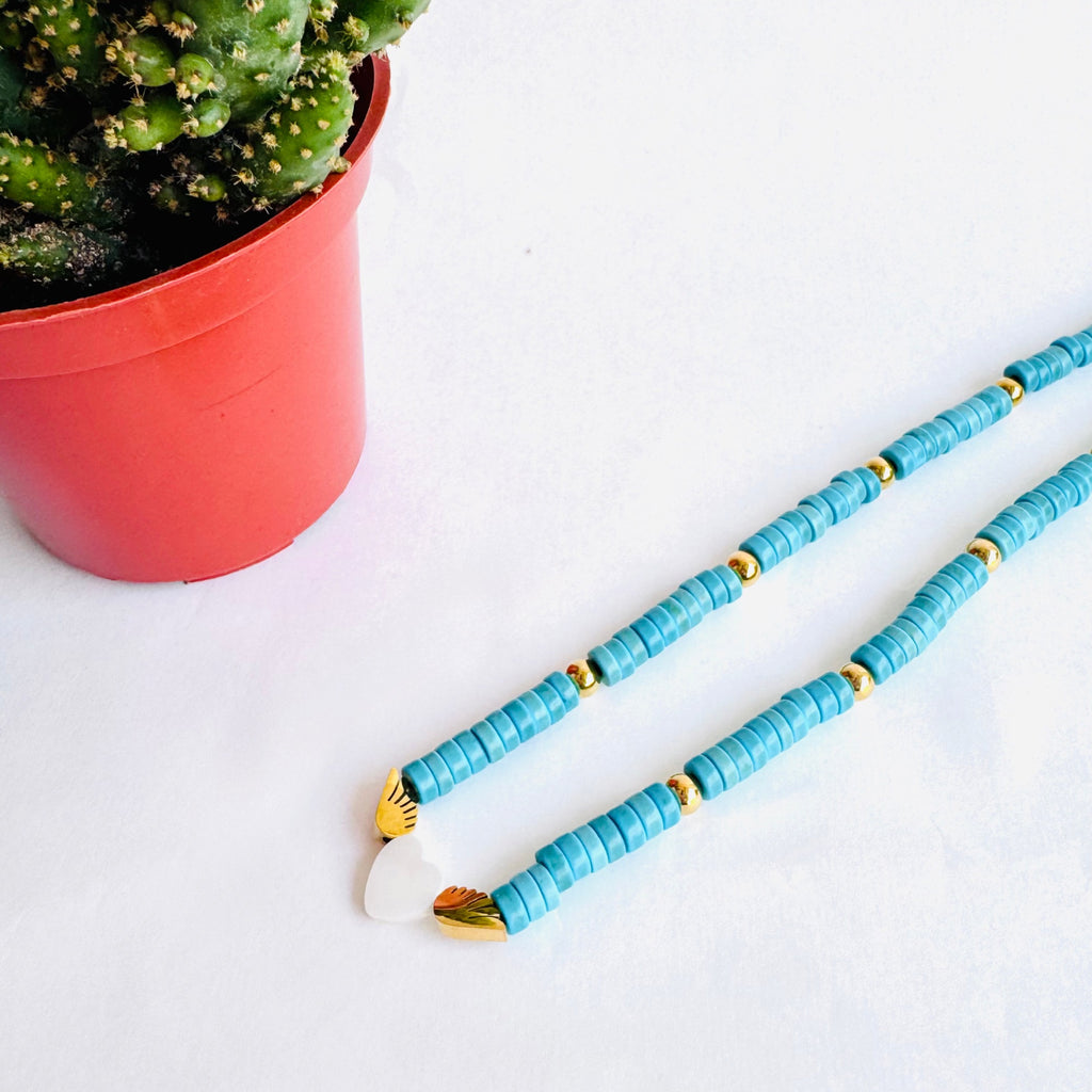 Collar turquesa corazón nacar