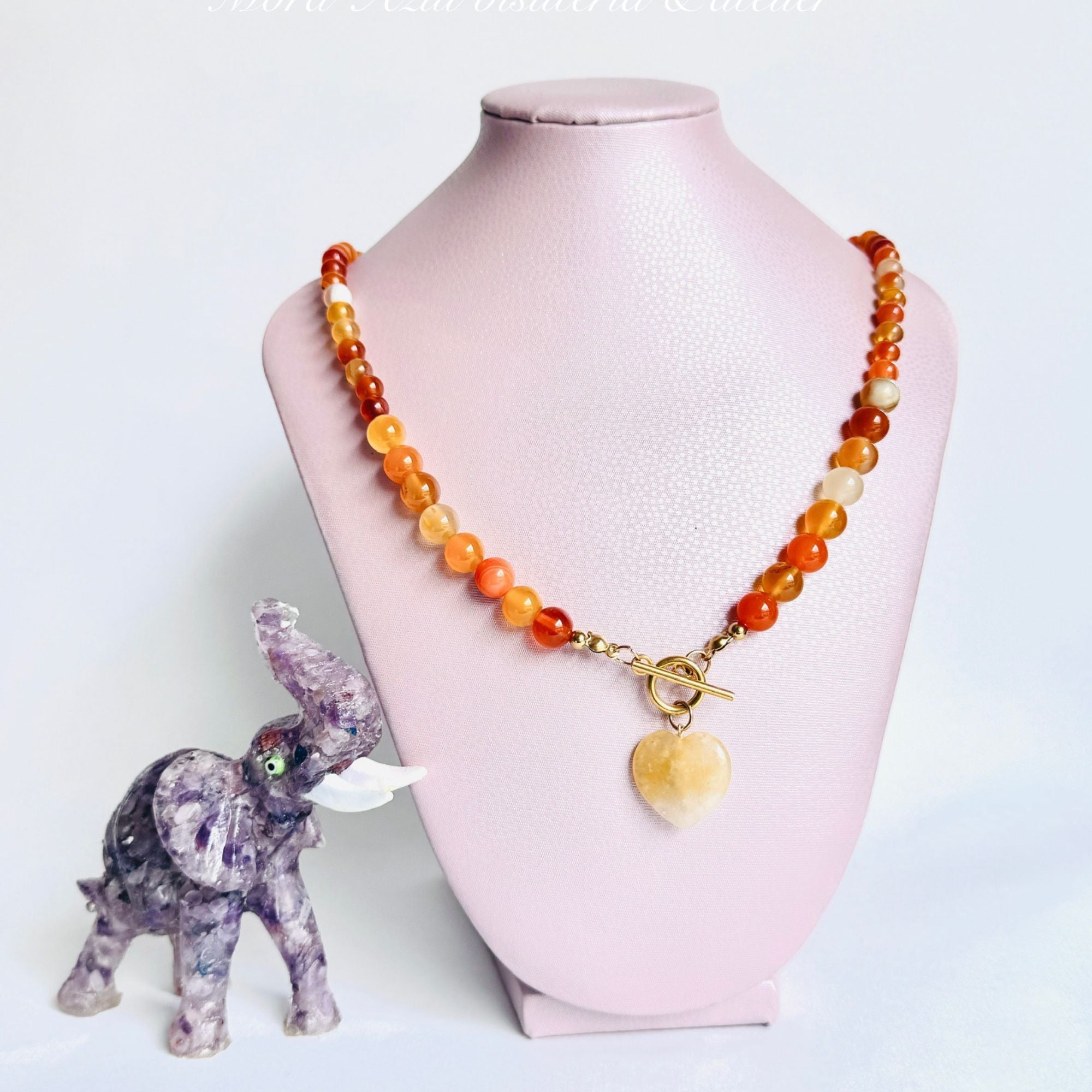 Collar cuarzo cornalina corazón