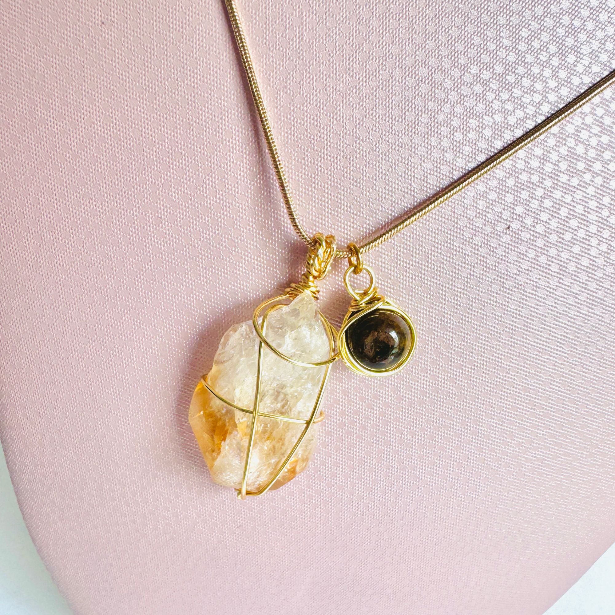 Collar cuarzo citrino y ojo tigre